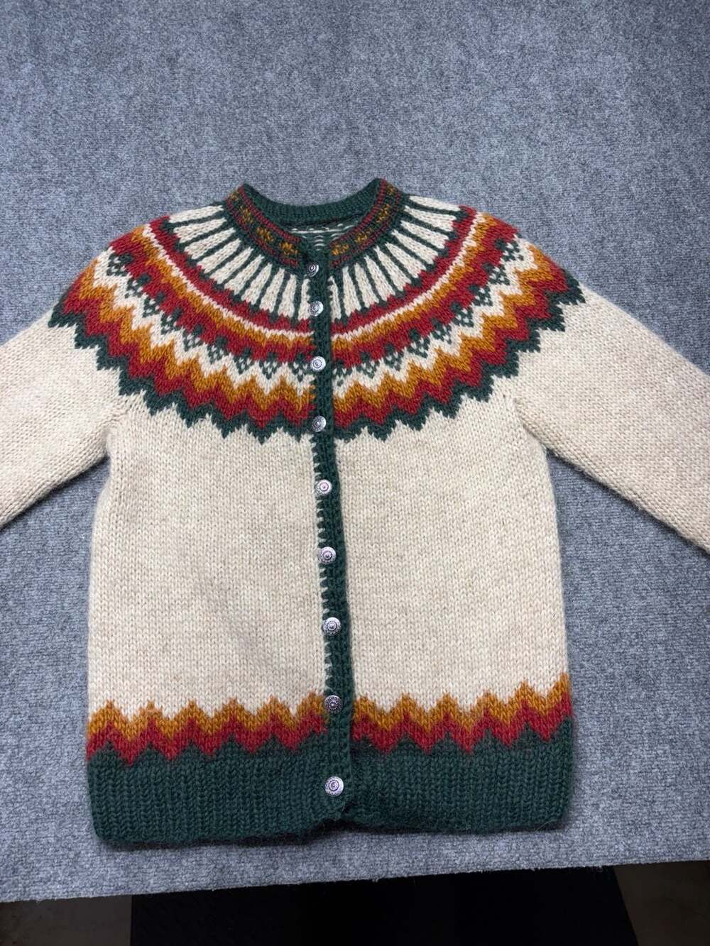 Vintage Iceland Sweaters? Cardigan Pure Wool Knit Folk Nordic Fair Isle Button M - Picture 2 of 13
